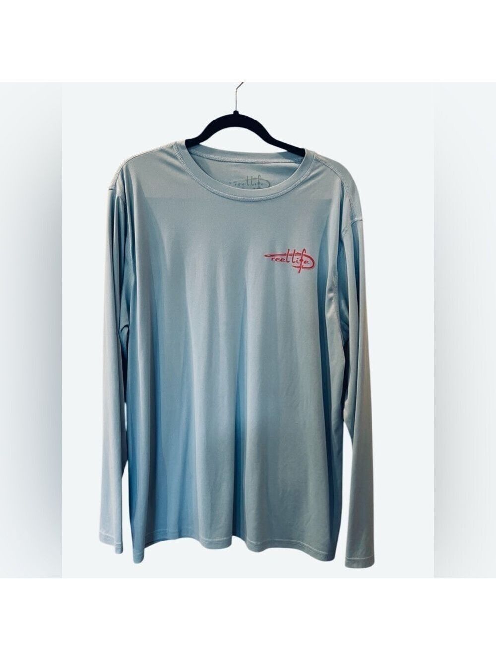 Reel Life Mens Blue Logo Crew American Flag Long Sleeve Shirt Size: XL
